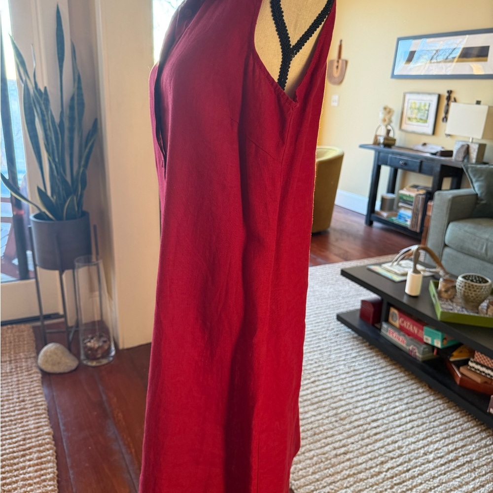 Garnet Hill red linen button up dress, 8 NBW w/out tags. - Picture 4 of 8